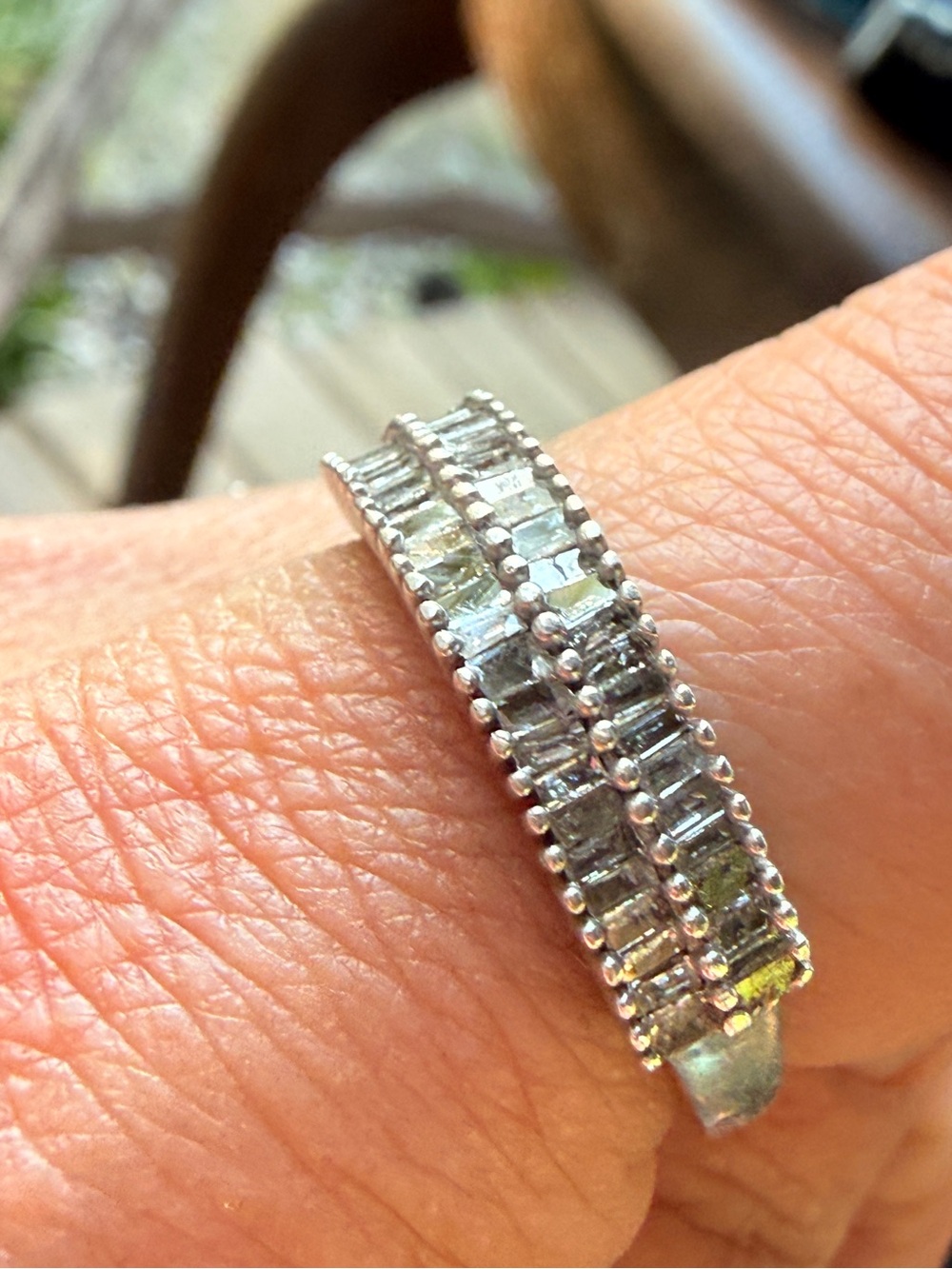 💍 Vintage STS Sterling Silver Genuine Diamond Baguette Band Ring - Size 8